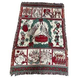 Vintage Holiday Tapestry 12 Twelve Days of Christmas Woven Throw Blanket 69.5x48